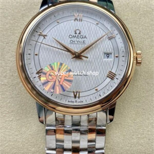 GT Factory Omega De Ville Prestige 424.20.40.20.02.003 39.5mm Half Gold Steel Gold Roman Number Silver Web Weaving Dial