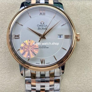 GT Factory Omega De Ville Prestige 424.20.40.20.02.007 39.5mm Half Gold Steel Gold Roman Number Silver Dial