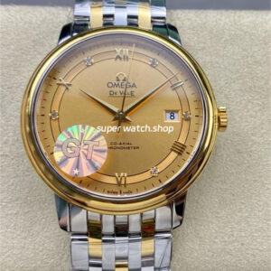 GT Factory Omega De Ville Prestige 424.20.40.20.58.001 39.5mm Half Gold Steel Gold Roman Number Champagne Dial