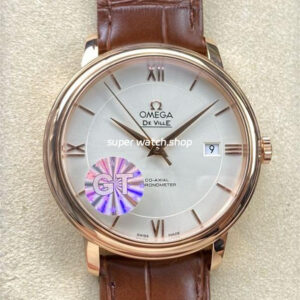 GT Factory Omega De Ville Prestige 424.53.40.20.02.001 39.5mm Rose Gold Leather Strap Gold Roman Number Silver Dial