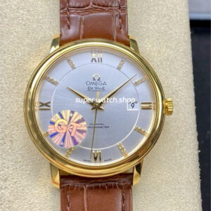 GT Factory Omega De Ville Prestige 424.53.40.20.52.001 39.5mm Gold Leather Strap Gold Roman Number Silver Dial