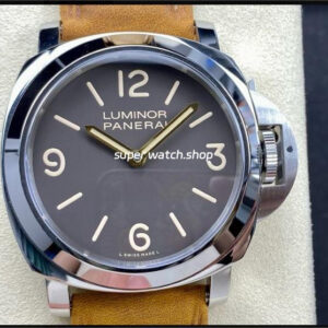HW Factory Panerai Luminor Base PAM 00390 44mm Steel Leather Strap Arabic Numerals Brown Dial