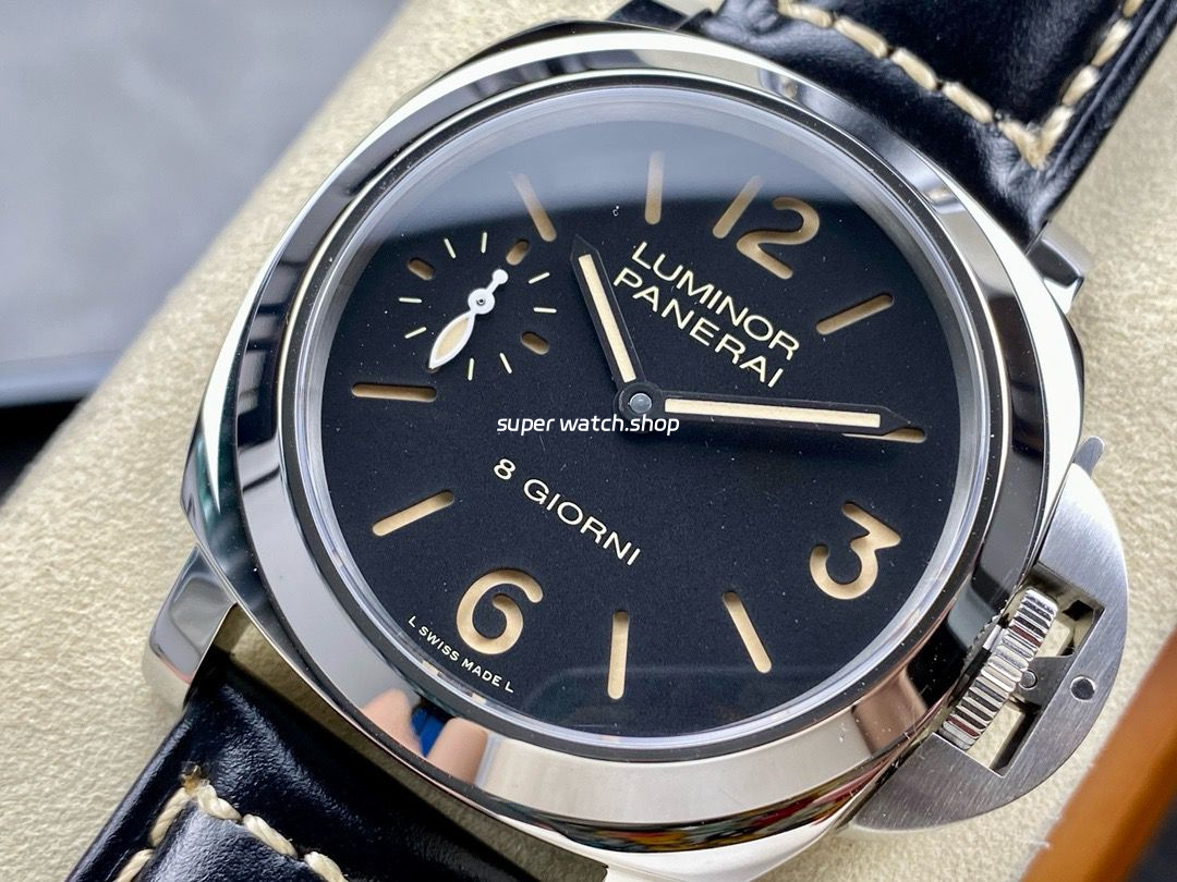 HW Factory Panerai Luminor PAM 00915 44mm Steel Leather Strap Arabic Numerals Black Dial - Image 3