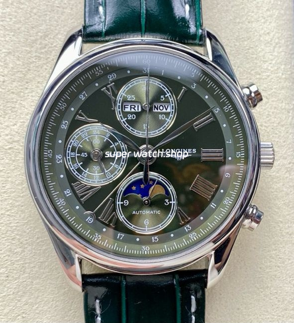 LGS Factory Longines Master Collection Moonphase L2.773.4.61.2 40mm Steel Leather Strap Roman Numerals Green Dial
