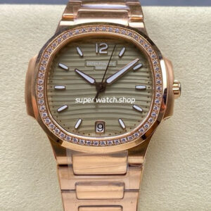 MS Factory Patek Philippe Nautilus 7118/1200R-010 35.2mm Diamond Bezel Full Rose Gold Gold Dial