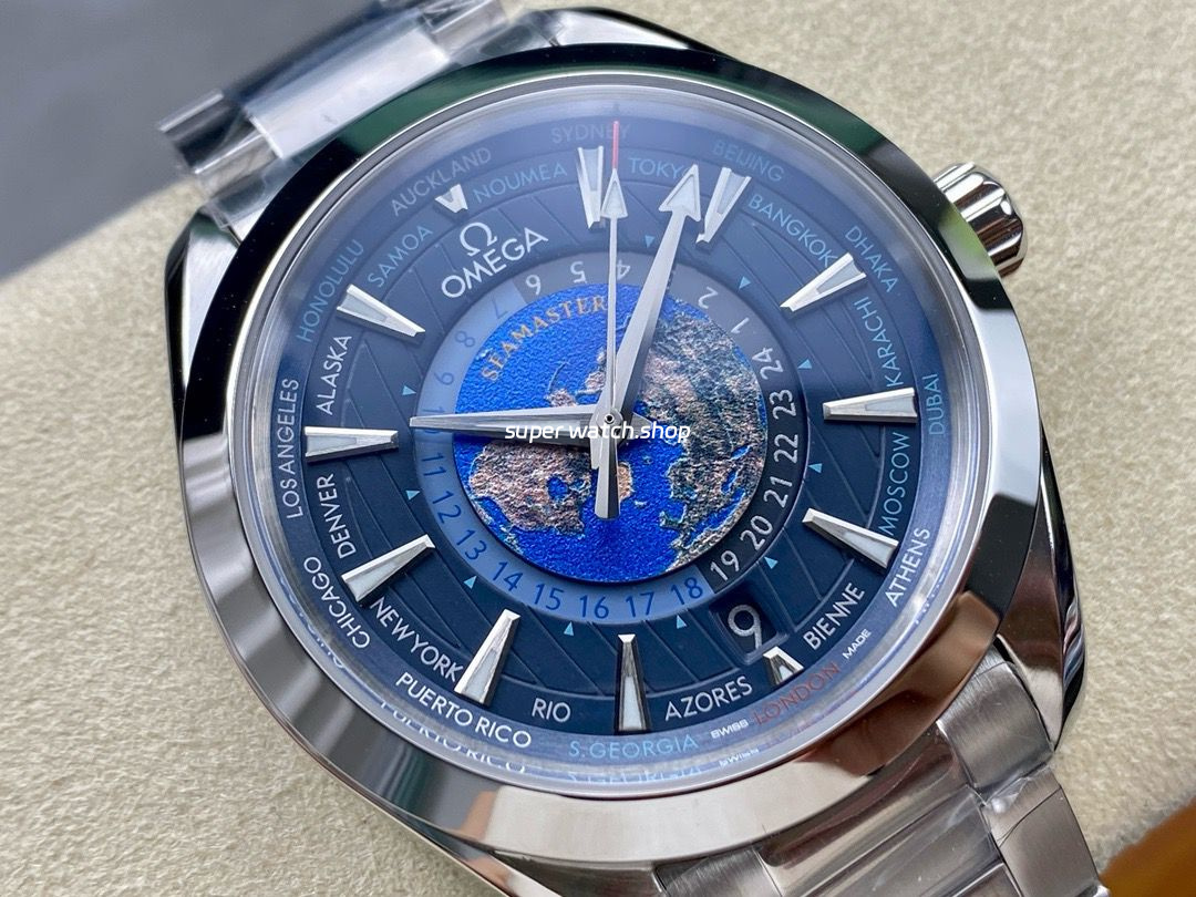 N1 Factory Omega Seamaster Aqua Terra World Time 220.10.43.22.03.001 43mm Full Steel Blue Dial - Image 2