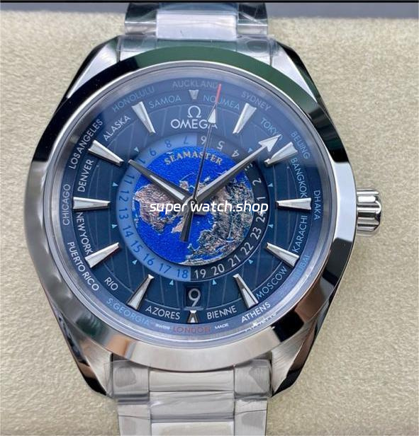 N1 Factory Omega Seamaster Aqua Terra World Time 220.10.43.22.03.001 43mm Full Steel Blue Dial