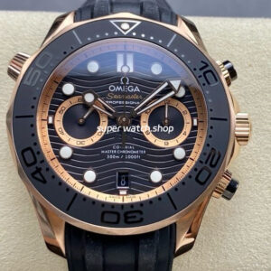 N1 Factory Omega Seamaster Diver 300M Co-Axial Chronometer Chronograph 210.62.44.51.01.001 44mm Rose Gold Black Rubber Strap Black Dial