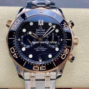 N1 Factory Omega Seamaster Diver 300M Co-Axial Chronometer Chronograph 210.22.44.51.01.001 44mm Full Steel&Rose Gold Strap Black Dial