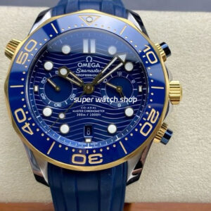 N1 Factory Omega Seamaster Diver 300M Co-Axial Chronometer Chronograph 210.22.42.20.03.001 44mm Gold&Steel Blue Rubber Strap Blue Dial