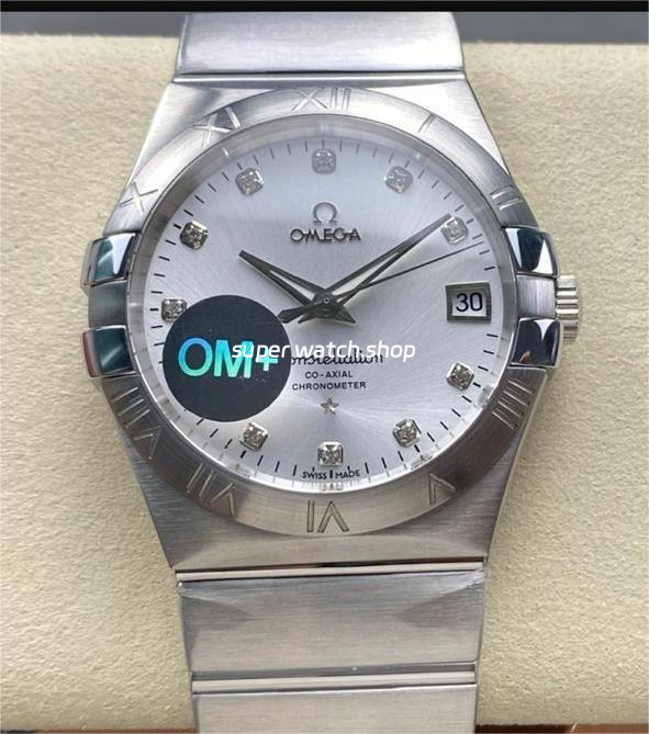 OM+ Factory Omega Constellation Men 123.10.38.21.52.001 38mm Full Steel Diamond Silver Dial