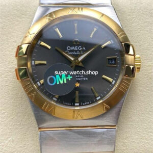 OM+ Factory Omega Constellation Men 123.20.38.21.06.001 38mm Yellow Gold Steel Grey Dial