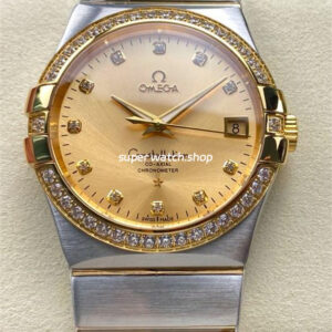 OM+ Factory Omega Constellation Men 123.25.38.21.58.001 38mm Diamond Bezel Gold Steel Diamond Champagne Dial