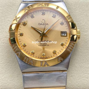 OM+ Factory Omega Constellation Men 123.25.38.21.58.002 38mm Gold Steel Diamond Champagne Dial