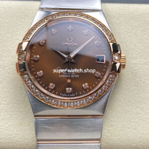 OM+ Factory Omega Constellation Men 123.25.38.21.63.001 38mm Diamond Bezel Rose Gold Steel Diamond Brown Dial