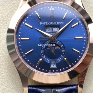 PP+ Factory Patek Philippe Annual Calendar 5396R-015 Rose Gold Baguette Blue Dial
