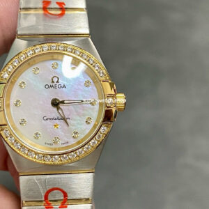 TW Factory Omega Constellation Quartz 123.20.27.60.55.002 27mm Diamond Gold Bezel Half Gold&Steel Mother Of Pearl Diamond Dial