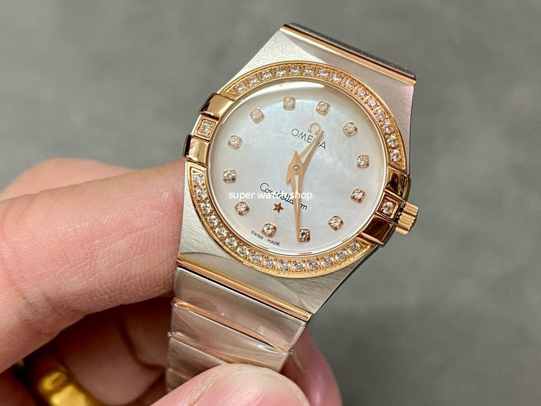TW Factory Omega Constellation Quartz 123.25.27.60.55.007 27mm Diamond Rose Gold Bezel Half Rose Gold Steel Mother Of Pearl Diamond Dial - Image 3