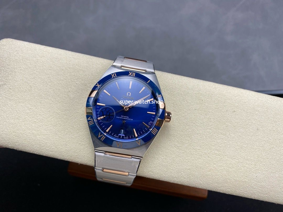 V+ Factory Omega Constellation 131.23.41.21.03.001 41mm Blue Ceramic Bezel Half Rose Gold Steel Blue Dial - Image 5