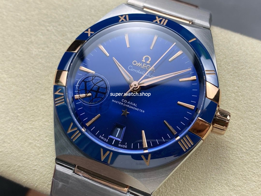 V+ Factory Omega Constellation 131.23.41.21.03.001 41mm Blue Ceramic Bezel Half Rose Gold Steel Blue Dial - Image 3