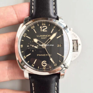 VS Factory Panerai Luminor 1950 3 Days GMT PAM 00531 44mm Steel Leather Strap Black Dial