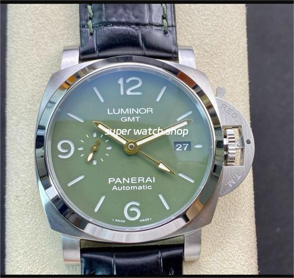 VS Factory Panerai Luminor GMT PAM 01056 44mm Steel Leather strap Green Dial