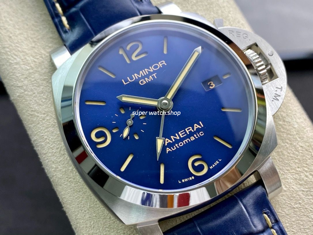 VS Factory Panerai Luminor Gmt Pam01033 44mm Steel Leather Strap Blue Dial - Image 2