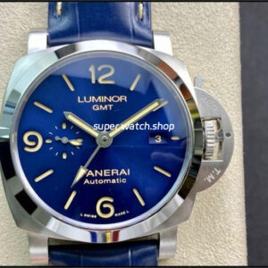 VS Factory Panerai Luminor Gmt Pam01033 44mm Steel Leather Strap Blue Dial