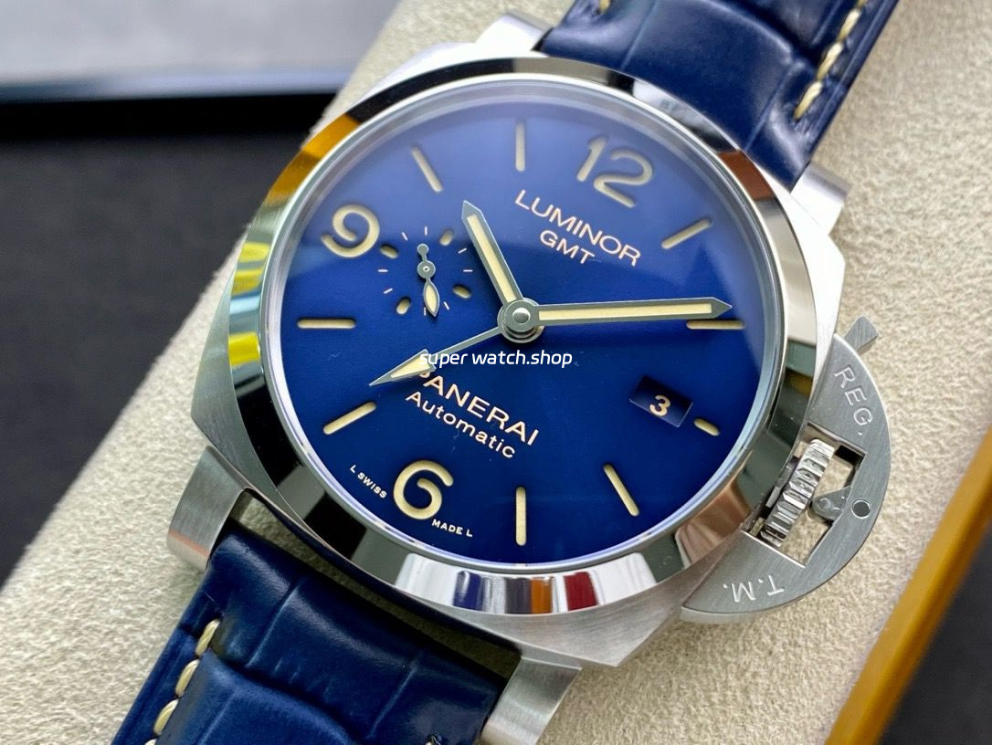 VS Factory Panerai Luminor Gmt Pam01033 44mm Steel Leather Strap Blue Dial - Image 3