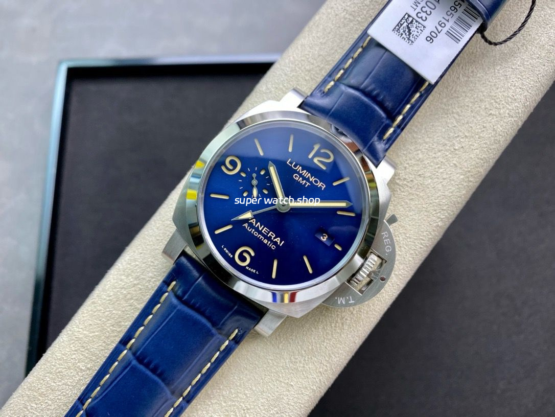 VS Factory Panerai Luminor Gmt Pam01033 44mm Steel Leather Strap Blue Dial - Image 4