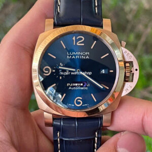 VS Factory Panerai Luminor Marina PAM01114 44mm Rose gold Leather Strap Blue Dial