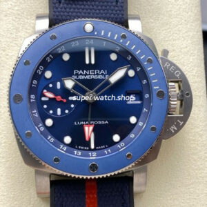 VS Factory Panerai Submersible GMT Luna Rossa Pam1507 42mm Titanium Blue Rubber And Textile Straps Blue Dial