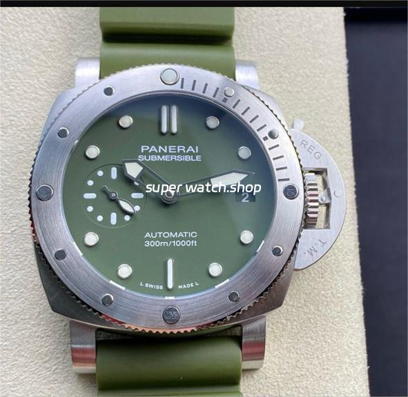 VS Factory Panerai Submersible PAM 01055 42mm Steel Verde Militare Green Rubber Strap Verde Militare Green Dial