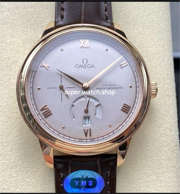 YMS Factory Omega De Ville Prestige 434.53.41.21.02.001 41mm Yellow Gold Leather Strap Roman Numerals Silver Dial