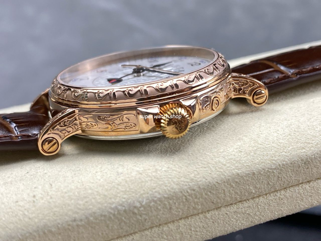 ZM Factory Patek Philippe Perpetual Calendar 5159 38mm Engraving Rose Gold Leather Strap White Dial - Image 6