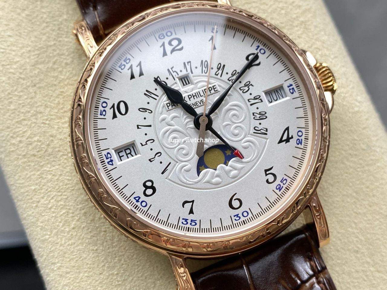 ZM Factory Patek Philippe Perpetual Calendar 5159 38mm Engraving Rose Gold Leather Strap White Dial - Image 2