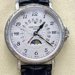 ZM Factory Patek Philippe Perpetual Calendar 5160500G–001 38mm Engraving Steel Leather Strap White Dial
