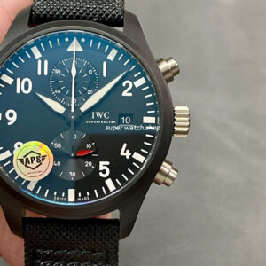APS Factory IWC Pilot Chronograph Top Gun IW389001 44mm Ceramic Textile Strap Arabic Numerals Black Dial