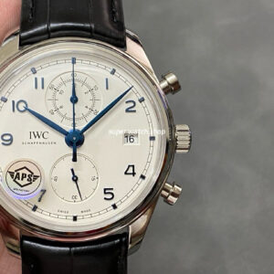 APS Factory IWC Portuguese Chronograph IW390302 42mm Steel Leather Strap Arabic Numerals Silver Dial