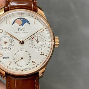 APS Factory IWC Portuguese Perpetual Calendar IW502302 44mm Rose Gold Leather Strap Arabic Numerals Silver Dial