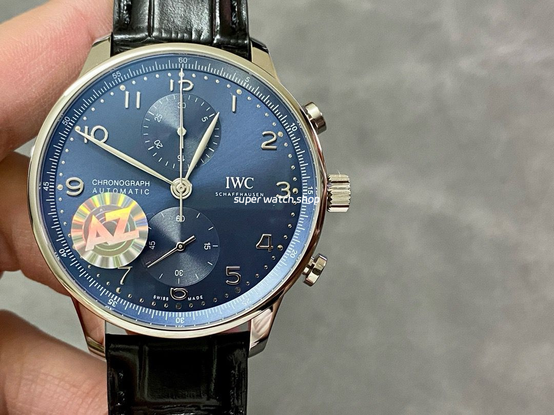 AZ Factory IWC Portuguese Chronograph IW371617 41mm Steel Leather Strap Blue Arabic Numerals Dial