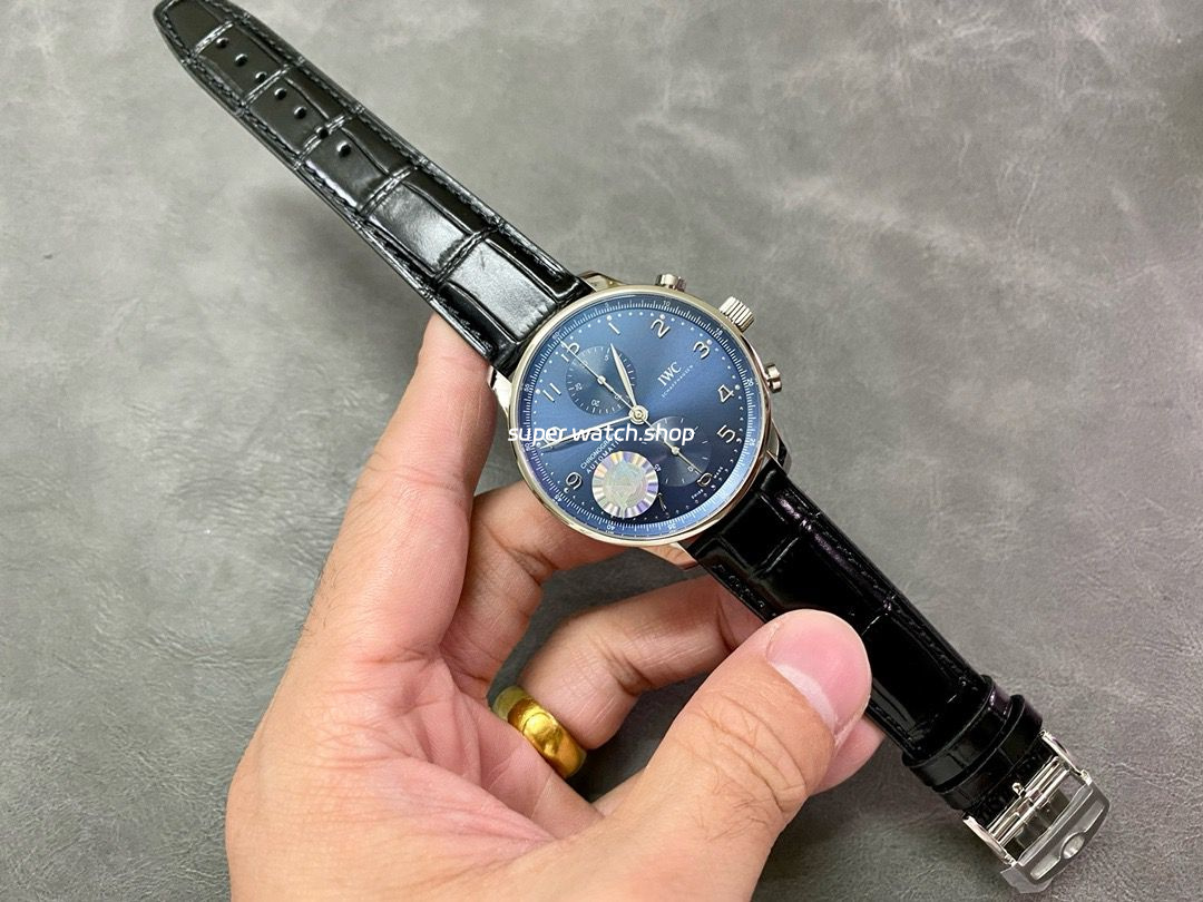 AZ Factory IWC Portuguese Chronograph IW371617 41mm Steel Leather Strap Blue Arabic Numerals Dial - Image 4