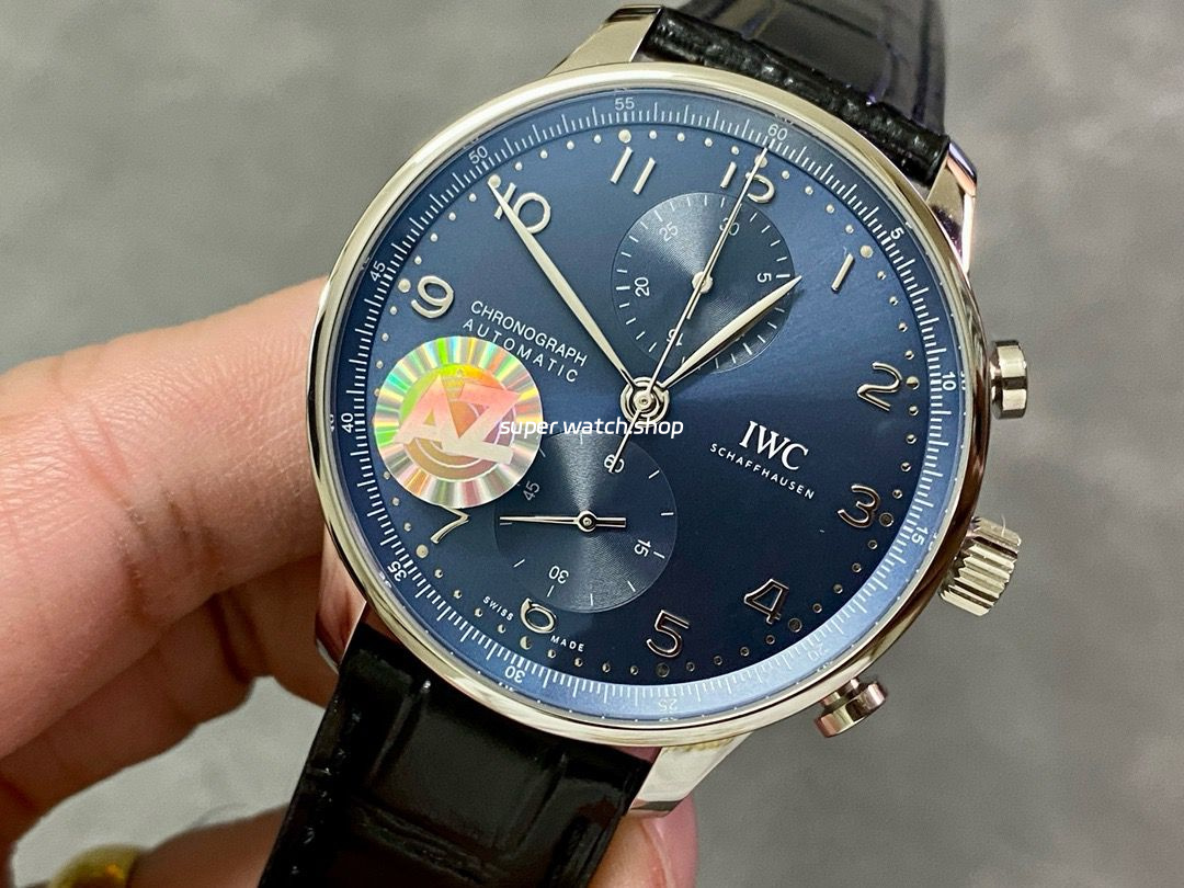 AZ Factory IWC Portuguese Chronograph IW371617 41mm Steel Leather Strap Blue Arabic Numerals Dial - Image 3