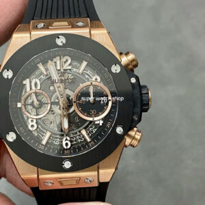 BBF Factory Hublot Big Bang Unico 45mm 411.OM.1180.RX Rose Gold Black Rubber Strap Silver Skeletonized