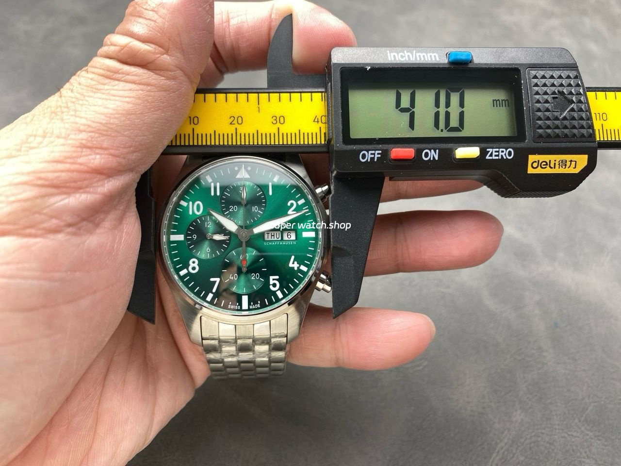 BLS Factory IWC Pilot Chronograph IW388104 41mm Full Steel Strap Arabic Numerals Green Dial - Image 9