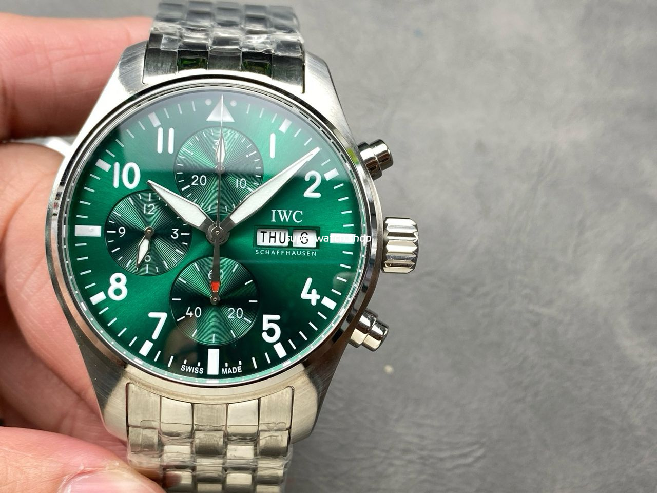 BLS Factory IWC Pilot Chronograph IW388104 41mm Full Steel Strap Arabic Numerals Green Dial