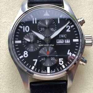 BLS Factory IWC Pilot Chronograph IW388111 41mm Leather Strap Arabic Numerals Black Dial