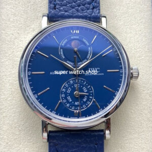 GR Factory IWC Portofino Complete Calendar 41mm Steel Leather Strap Blue Dial