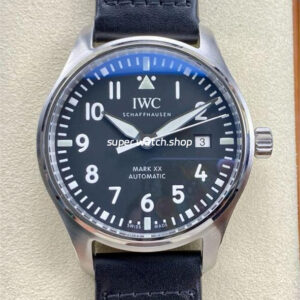 M+ Factory IWC Pilot Mark IW328201 40mm Steel Leather Strap Arabic Numerals Black Dial