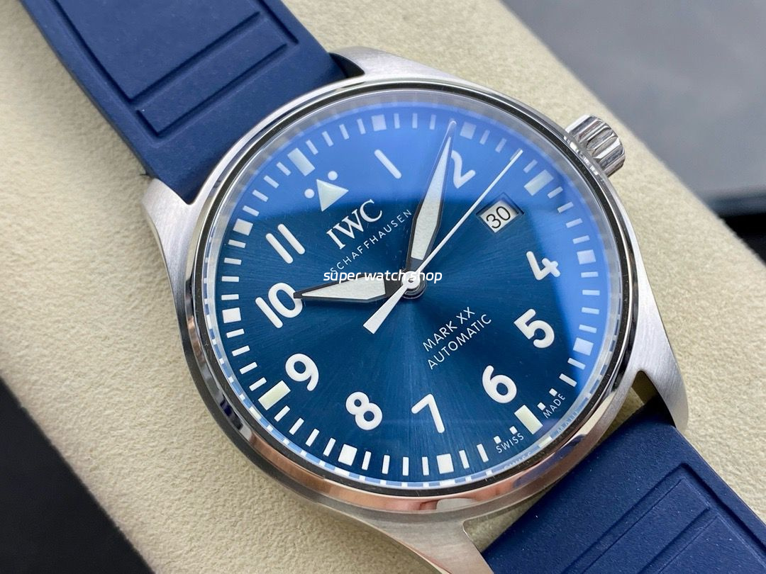 M+ Factory IWC Pilot Mark IW328203 40mm Steel Rubber Strap Arabic Numerals Blue Dial - Image 2